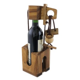 NOVICA Hand Crafted Wood Puzzle and Wine Bottle Holder, Brown, Don't Break The Bottle'