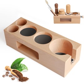 Domisyee Koffee Tamper Station 58 mm/54 mm, 6-in-1 Espresso Tamping Holder Made of Wood, Barista Accessory Organiser Stand for Portafilter, Tamper, Coffee Leveler, WDT Tool, Height Adjustable