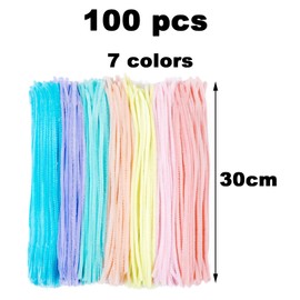 XIAOJING0 100 PCS Pipecleaners Craft Pipe Cleaners,30cm Long Flexible Rainbow Chenille Cord Curved Plush Pipe Cleaner for Handcrafting and Christmas Tree Project DIY Decorating (Macaron Color)