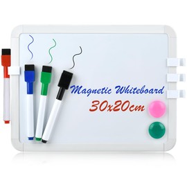 BVOPLME Magnetic Dry Erase Board, 8 x 12 Inches Double Sided Small Dry Erase Whiteboard with 4 Magnetic Dry Erase Markers, Assorted Colors, Portable Magnetic Whiteboard for Fridge, Locker, Students