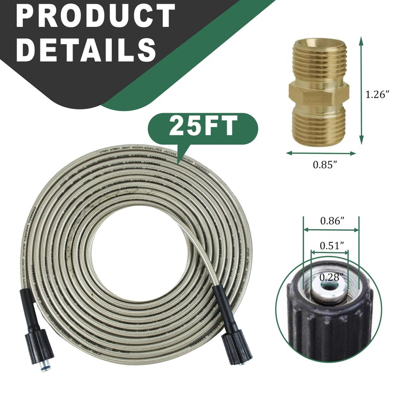 LycorTrade 25FT Pressure Washer Hose, 1/4'' Kink Resistant Power Washing
