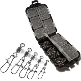 Fishing Swivel Set Including Box, Duo-Lock Snap, 8 - 28 kg, Fishing Swivel Set, 125 Swivel Set for Spin Fishing, Fishing Swivel with Carabiner for Trout, Bass, Zander and Pike (5 x 25 125 Duo-Lock
