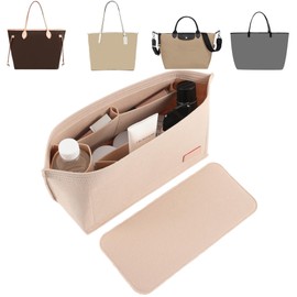 Doxo Purse Organizer Insert for Handbags & Base Shaper 2pc Set,Felt Organizer Insert Large Tote,Bag Organizer with Zipper 5 Sizes,Fit Speedy Neverfull MM/City33 and More(Beige-L-Combination)