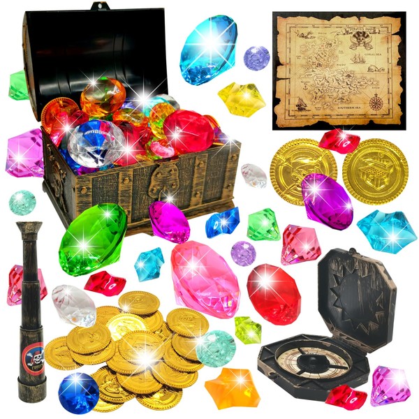69-Piece Pirate Treasure Diving Gem Pool Toys Set, Underwater Swimming
