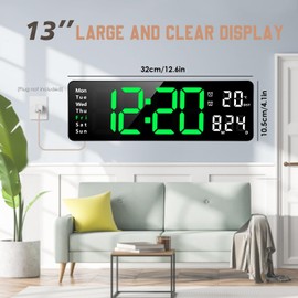 Fuloon Digital Wall Clock, 13 Inch Digital Wall Clock, Large LED Wall Clock, Digital Alarm Clock with Remote Control, Timing and Countdown, Date, Week, Temperature, Digital Calendar for Bedroom,