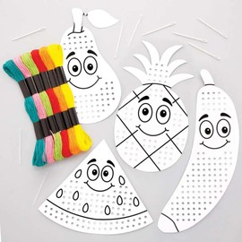 Baker Ross FE471 Fruit Cross Stitch Craft Kit - Pack of 6, Crafts for Children, Sewing and Cross Stitch for Children