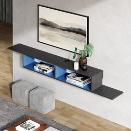 WAMPAT 70 inch Floating TV Stand with Blue LED Lights; Under TV Shelf Media Console Cabinet; Wall Mounted Entertainment Center with Storage for Living Room, Black