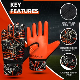 Trepace Sports Football Goalkeeper Gloves For Boys Kids Youth Children Soccer Goalie Goalkeeping Glove with Grip Palms (Orange, 5)