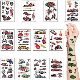 Racing Car Temporary Tattoos,12 Sheets Luminous Car Theme Fake Tattoo Stickers Waterproof Glow In The Dark Race Car Tattoos for Boys Girls Kids Party Supplies