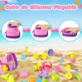 Nasjac Juguetes de Playa Niños, 40PCS Juguetes de Arena Incluye Cubo Arena y Pala Plegable, Juguete para Piscina Niños, Crab/Turtle/Dinosaurio/Helado, Regadera, Bolsa del Malla, Regalos Día del Niño
