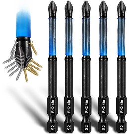 5-Pack Long  Bits 4 inch, 2 Phillips Bits Professional CNC Anti-Slip, Phillips Impact Driver Bits #2 with  Bits, Phillips  Drill Bits S2 Alloy Steel, Long Phillips Bit, Ph2 Bits - Colour: 4 inch 5-pcs PH2