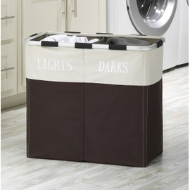 Whitmor Easycare Double Laundry Hamper - Lights and Darks Separator - Espresso, 2 Section