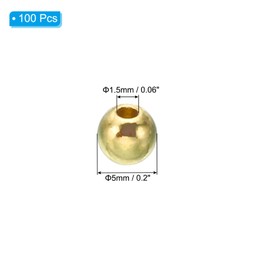 PATIKIL 100pcs Brass Raw Balls 5mm OD 1.5mm Inner Diameter Craft Smooth Round Spacer Beads Perfect for Bracelet Necklace Jewelry Making Gold