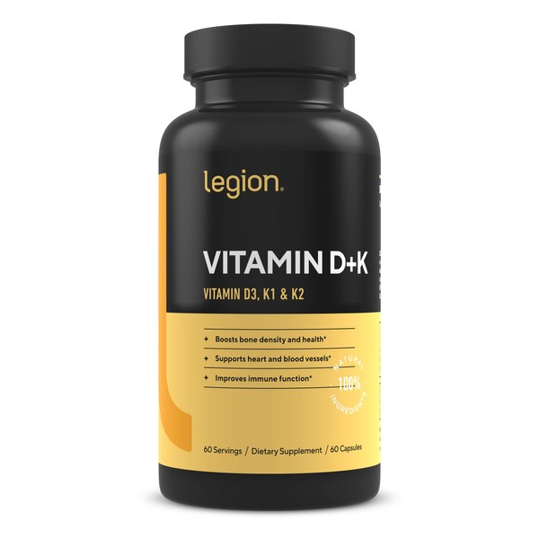LEGION Vitamin D+K Natural & Effective Formulation - Vitamin D3, K2 & K for Immunity Boost - K1, K2 & D3 Vitamin Supplement to Boost Bone Density and Health - Vitamin K2 & K1 for Heart Support