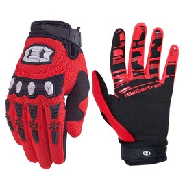 Seibertron Youth Unisex MX ATV MTB Racing Gloves - Full Finger Touchscreen Glove for Bicycle Cycling Mountain Biking Motorcycle and Motocross Red L