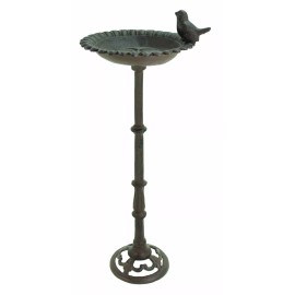Ebros Gift Rustic Cast Iron Bird Perching On Sunflower Bird Feeder Bath Garden Statue 20"H