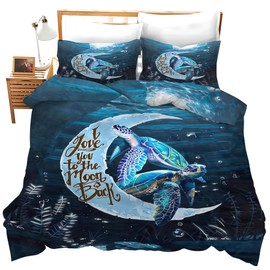 Juego de ropa de cama de tortuga marina, funda de edredón con patrón de animales, juego de edredón suave y transpirable para niñas, niños, adolescentes, adultos, hombres y mujeres con 2 fundas de