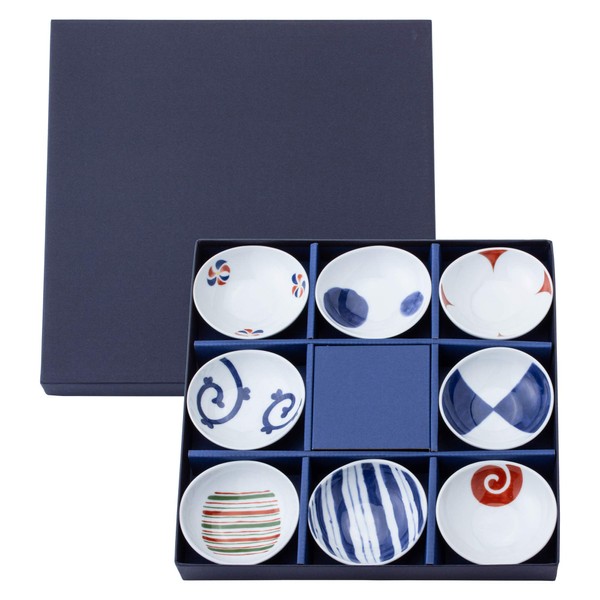 西海陶器 Bluer Round Dyed Japanese Woodblock Prints Stamped Changes Suehiro delicacy for 5pc 13307 
