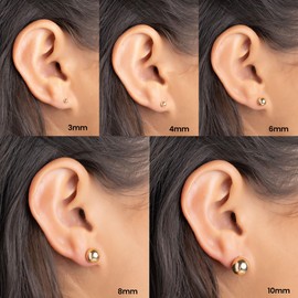 Barzel 18K Gold Plated Ball Stud Earrings Set, Sizes 3-10MM, 5 Pack, High Polish Finish Ball Suds