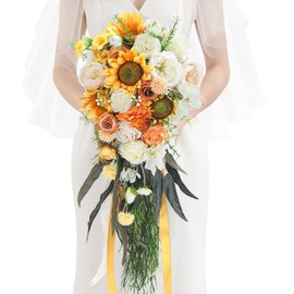 Serwalin 11 Inch Wedding Bouquets for Bride Bridesmaid, White Bridal Bouquets for Bride, Wedding Flowers Bouquet Tossing Bouquet, Wedding Ceremony and Anniversary Day Decor