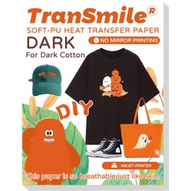TranSmile PU-Heat Transfer Paper for T Shirts (50 Sheets, 8.5 x 11'') Printable Heat Transfer Vinyl for Dark Fabrics Iron on Transfers for Inkjet Printer (D-50)