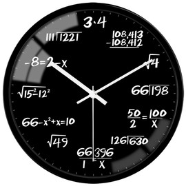 VIKMARI Glass Wall Clock 12 Inch Math Teaching Style Clock Black Battery Operated Quartz Silent Non Ticking Wall Clocks for Classroom Bedroom Study Room