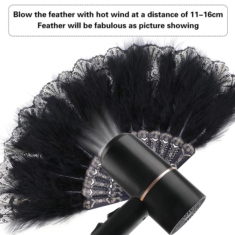 Mwoot Embroidered Flower Marabou Feather Fan, 1920s Vintage Style Folding