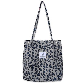 Bikasun Large Shoulder Bag Women's Cord Shoulder Bag Beach Bag Cord Bag Crossbody Bag Shopper Tote Bag Shopping Bag Handbag Shopper for Work Shopping School Leopard Grey