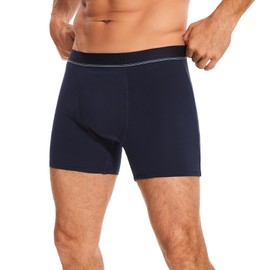 ShieldEase Washable Incontinence Boxer Briefs for Men - Cotton Urinary Leakproof Underwear with Fly, Enhanced Front & Rear Protection 150 ml Absorbency (2 Pack, Black+Blue, 2XL)