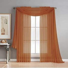 3 Piece Sheer Panel (2 Pieces 58" x 84") and Scarf Window (1 Pieces 37" x 216") Curtain Combo Set (Rust Brown)
