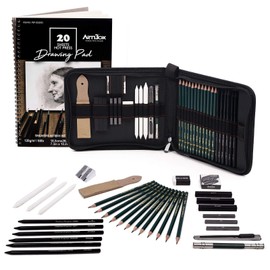 Drawing Kit, ARTIBOX 35 PCS Pencils Drawing Sketching Set, Art Drawing Supplies Includes - Graphite, Blending Stumps, 20-Sheet Sketchbook, Charcoal Pencils, Blender Sketch for Adults, Teens and Kids