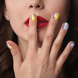 WOKOTO 12 Sheets Macarons Colors Gradient Nail Polish Strips Marble Nail Stickers Full Nail Wraps for Women Nail Art Wraps Colorful Nail Strips Graffiti Sticker Nails for Women Gel Nail Strips Kit