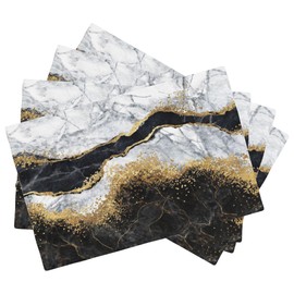 Abstract Marble Placemats Set of 4, Placemats for Dining Table,Heat Resistant Stain Resistant Wipeable Table Mats for Kitchen Dining Holiday Party Home Decor,12x18 Inch