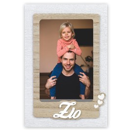 Instant Project Bilderrahmen Zio für Fotos 10 x 15 cm | Bilderrahmen aus Holz mit Schriftzug Onkel und Herzen für Geburtstag, Namenstag und Weihnachten in Weiß - Holz