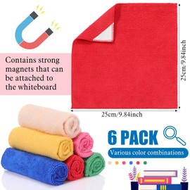 6 Pack Magnetic Whiteboard Cleaning Cloth Extra Strong Magnetism 10'' X 10'' Colorful Microfiber Dry Erase Cloth Reusable Washable Whiteboard Eraser for Classroom, Home and Office Use(Murphys Color)