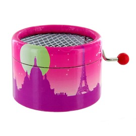 Round Hand-cranked Musical Box/Music Box Made of Reinforced Cardboard - La Vie en Rose (Louiguy/Piaf)