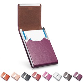 FACATH Business Card Holder, Luxury Microfiber Leather Case, Metal Cards, Thin Card Holder, Business Card Holder for Men and Women with Magnetic Closure (Purple), Cxpsk-Purple, Elegant