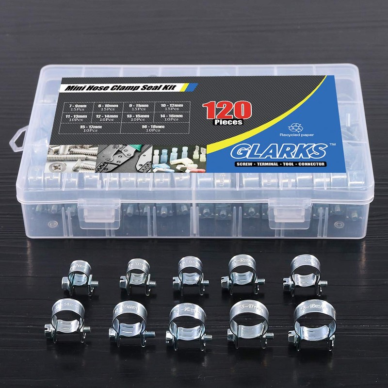 Glarks 120Pcs 10 Size Mini Fuel Injection Style Hose Clamp