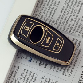 SK CUSTOM Black TPU Gold Edge Smart Key Fob Case Protective Cover Compatible with Subaru Forester CrossTrek Outback WRX Ascent BRZ Impreza Legacy Keyless Entry Remote Accessories