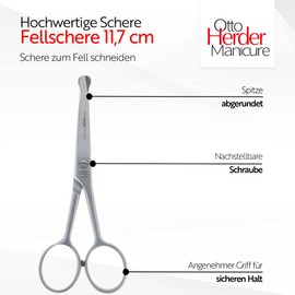 Otto Herder Manicure Solingen Dog Grooming Scissors 11.7 cm Rounded Stainless Steel Scissors for Cutting Fur with One-sided Micro Teeth