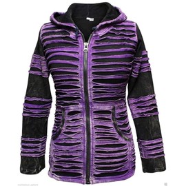 SHOPOHOLIC FASHION Women's Stonewashed Effect Slit Razor Cut Hoodie, purple