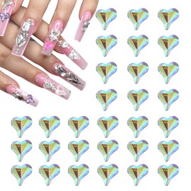 MECCANIXITY 50 Pcs 3D Heart Nail Charm Crystals Nail Gems 8x9mm Crooked Heart-Shape Art Rhinestone Charm for Valentine's Day DIY Decoration, Rich Gold