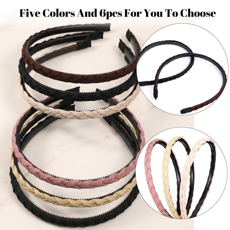 Amabro 6 Pcs Braided Headbands for Women, Non Slip Thin