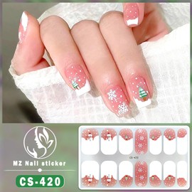 6 Sheets Christmas Gel Nail Stickers Xmas Tree Gel Nail Polish Strips Nail Wraps Stickers DIY Self-Adhesive Nail Art Decals Full Wraps with Snowman Snowflake Designs Gel Nail Strips Decals for Women