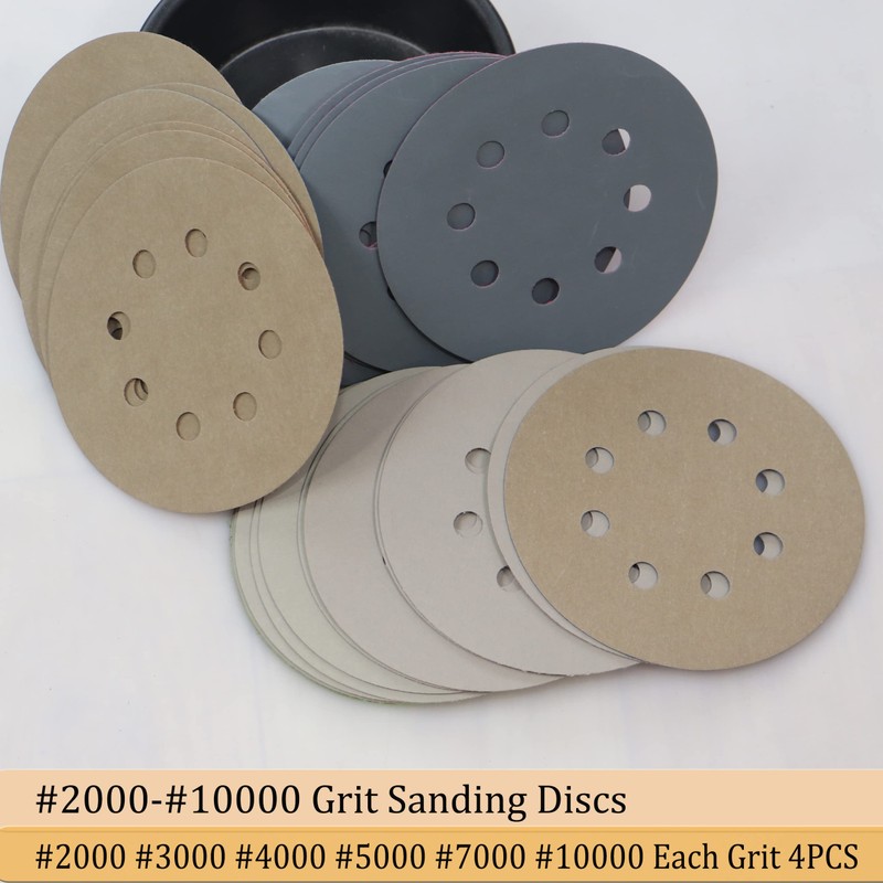 Freletry 5 Inch 8 Hole 24 PCS #2000-#10000 Sanding Discs