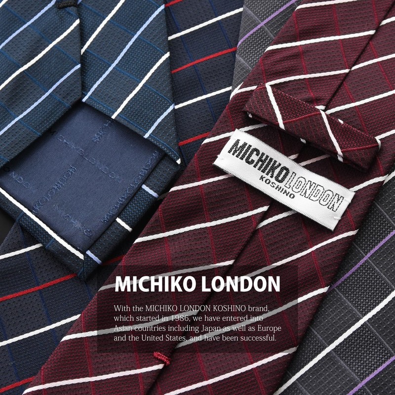 Michi Kolondon Brand Necktie, 100% Silk, Jacquard Woven, Plaid Pattern,