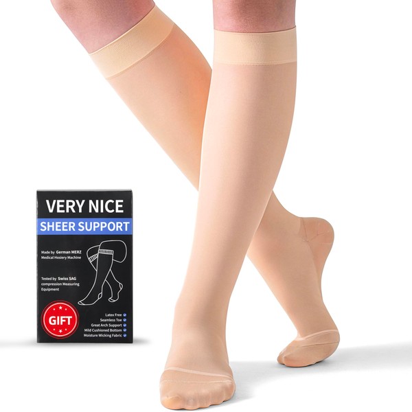 2 Pairs Sheer Compression Socks for Women 15-20 mmHg -