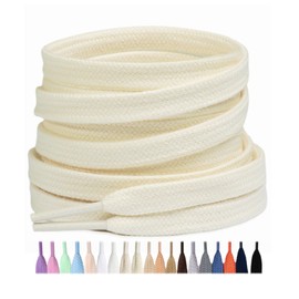 Stepace 2 Pairs Flat Shoelaces Made of 100% Cotton, 8 mm Wide Tear-Resistant Shoe Laces for Trainers, Sports Shoes, Trainers, 2 x cream