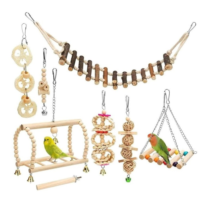 8pcs Parrot Chewing Toy Shredding Foraging Toys Climbing Ladder Cage