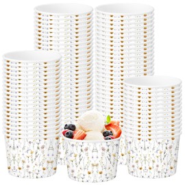 Funnymoom 50 Pack Wildflower Treat Snack Cups Floral Paper Ice Cream Cups 9 oz Spring Flowers Disposable Dessert Bowls Paper Soup Bowls for Hot or Cold Food Wedding Baby Shower Birthday Party Supplies